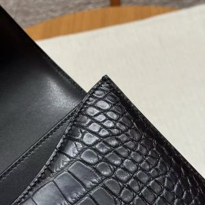 Hermes Constance 24 CM Bag Handmade In Matte Alligator Leather from Mississippi Black Enamel Fittings Hardware 89 Noir - Image 5