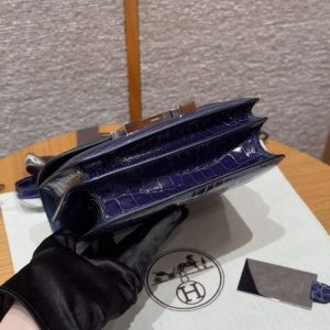 Hermes Constance 19 CM Bag Handmade In Bright Faced Alligator Leather from Mississippi Noir Hardware V0 Vert Rousseau 73 Blue Saphir - Image 20