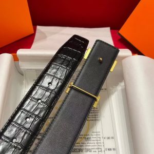 Constance Belt Buckle & Mississippiensis Alligator Leather Strap 38 mm Brushed Permabrass Buckle Yellow Gold Noir - Image 5
