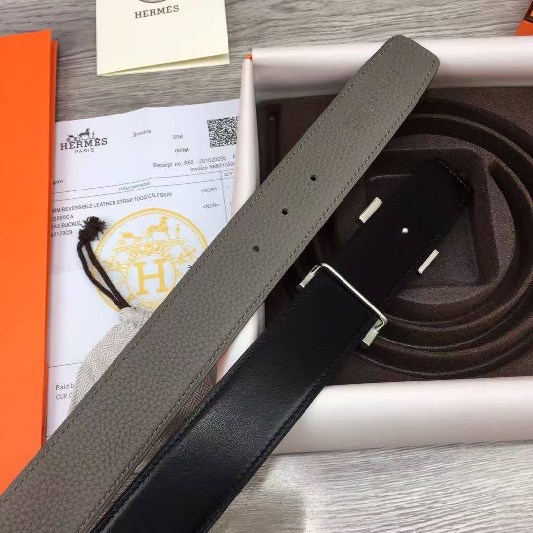 Constance Belt Buckle & Reversible Leather Strap 38 mm Box 135 and Togo Calfskin Brushed Permabrass Buckle Yellow Gold Noir Gris Étain - Image 8