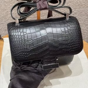 Hermes Constance 24 CM Bag Handmade In Matte Alligator Leather from Mississippi Black Enamel Fittings Hardware 89 Noir - Image 8