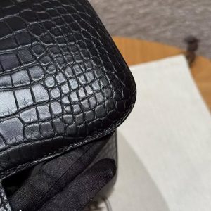 Hermes Constance 24 CM Bag Handmade In Matte Alligator Leather from Mississippi Black Enamel Fittings Hardware 89 Noir - Image 7