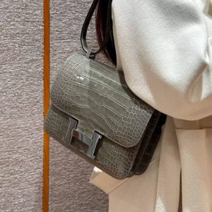Hermes Constance 24 CM Bag Handmade In Bright Faced American Alligator Leather Silver Hardware 81 Girs Tourerlle - Image 3