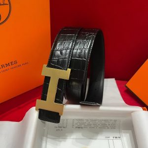Constance Belt Buckle & Mississippiensis Alligator Leather Strap 38 mm Brushed Permabrass Buckle Yellow Gold Noir