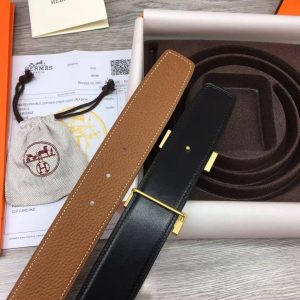 Constance Belt Buckle & Reversible Leather Strap 38 mm Box 135 and Togo Calfskin Brushed Permabrass Buckle Yellow Gold Noir Gold - Image 7