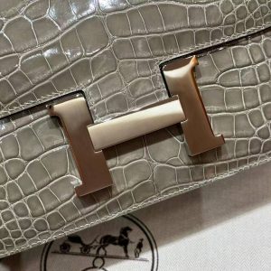 Hermes Constance 24 CM Bag Handmade In Bright Faced American Alligator Leather Silver Hardware 81 Girs Tourerlle - Image 14
