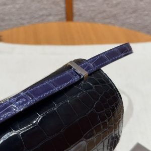 Hermes Constance 19 CM Bag Handmade In Bright Faced Alligator Leather from Mississippi Noir Hardware V0 Vert Rousseau 73 Blue Saphir - Image 8
