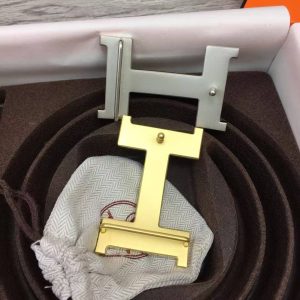 Constance Belt Buckle & Reversible Leather Strap 38 mm Box 135 and Togo Calfskin Brushed Permabrass Buckle Yellow Gold Noir Gris Étain - Image 7