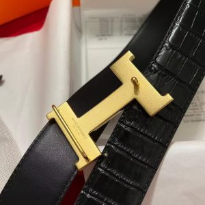 Constance Belt Buckle & Mississippiensis Alligator Leather Strap 38 mm Brushed Permabrass Buckle Yellow Gold Noir - Image 3
