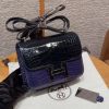 Hermes Constance 19 CM Bag Handmade In Bright Faced Alligator Leather from Mississippi Noir Hardware V0 Vert Rousseau 73 Blue Saphir