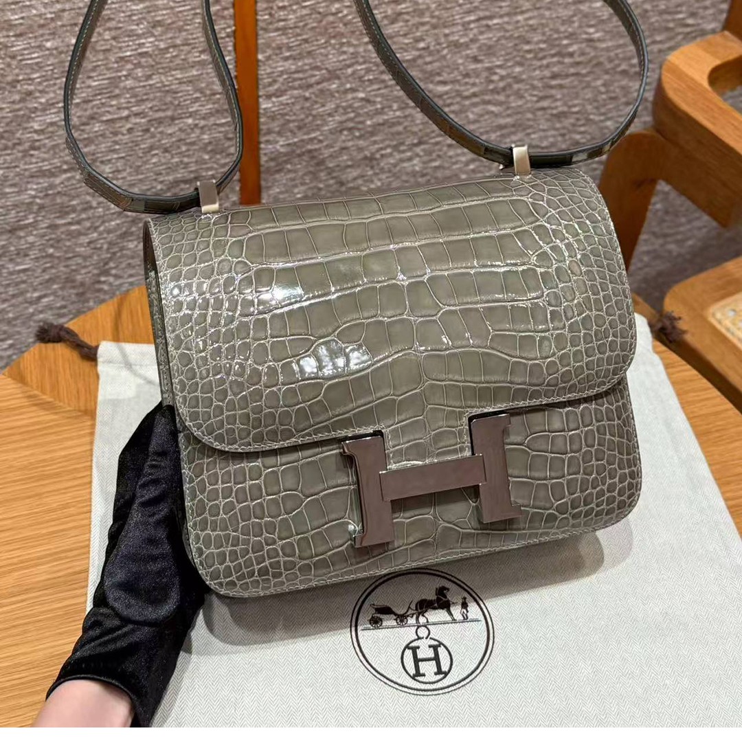 Hermes Constance 24 CM Bag Handmade In Bright Faced American Alligator Leather Silver Hardware 81 Girs Tourerlle