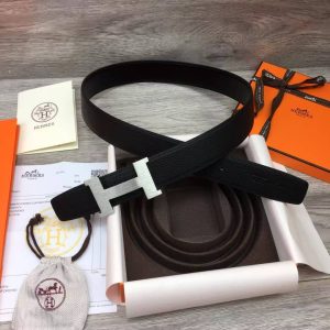 Constance Belt Buckle & Reversible Leather Strap 38 mm Box 135 and Togo Calfskin Brushed Permabrass Buckle Yellow Gold Noir Noir - Image 10