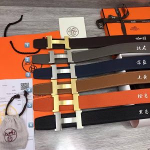 Alternative view of Constance Belt Buckle & Reversible Leather Strap 38 mm Box 135 and Togo Calfskin Brushed Permabrass Buckle Yellow Gold Noir Orange