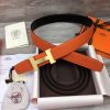 Constance Belt Buckle & Reversible Leather Strap 38 mm Box 135 and Togo Calfskin Brushed Permabrass Buckle Yellow Gold Noir Orange 01