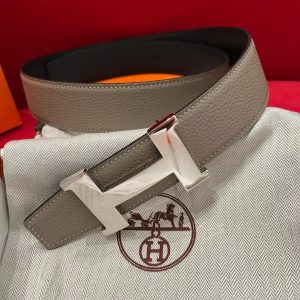 Constance Belt Buckle & Reversible Leather Strap 38 mm Box 135 and Togo Calfskin Palladium Buckle Silver Noir Étoupe - Image 5