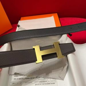 Constance Belt Buckle & Reversible Leather Strap 38 mm Box 135 and Togo Calfskin Permabrass Buckle Yellow Gold Noir Ebène - Image 4