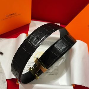 Constance Belt Buckle & Mississippiensis Alligator Leather Strap 38 mm Brushed Permabrass Buckle Yellow Gold Noir - Image 6