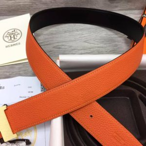 Constance Belt Buckle & Reversible Leather Strap 38 mm Box 135 and Togo Calfskin Brushed Permabrass Buckle Yellow Gold Noir Orange - Image 9