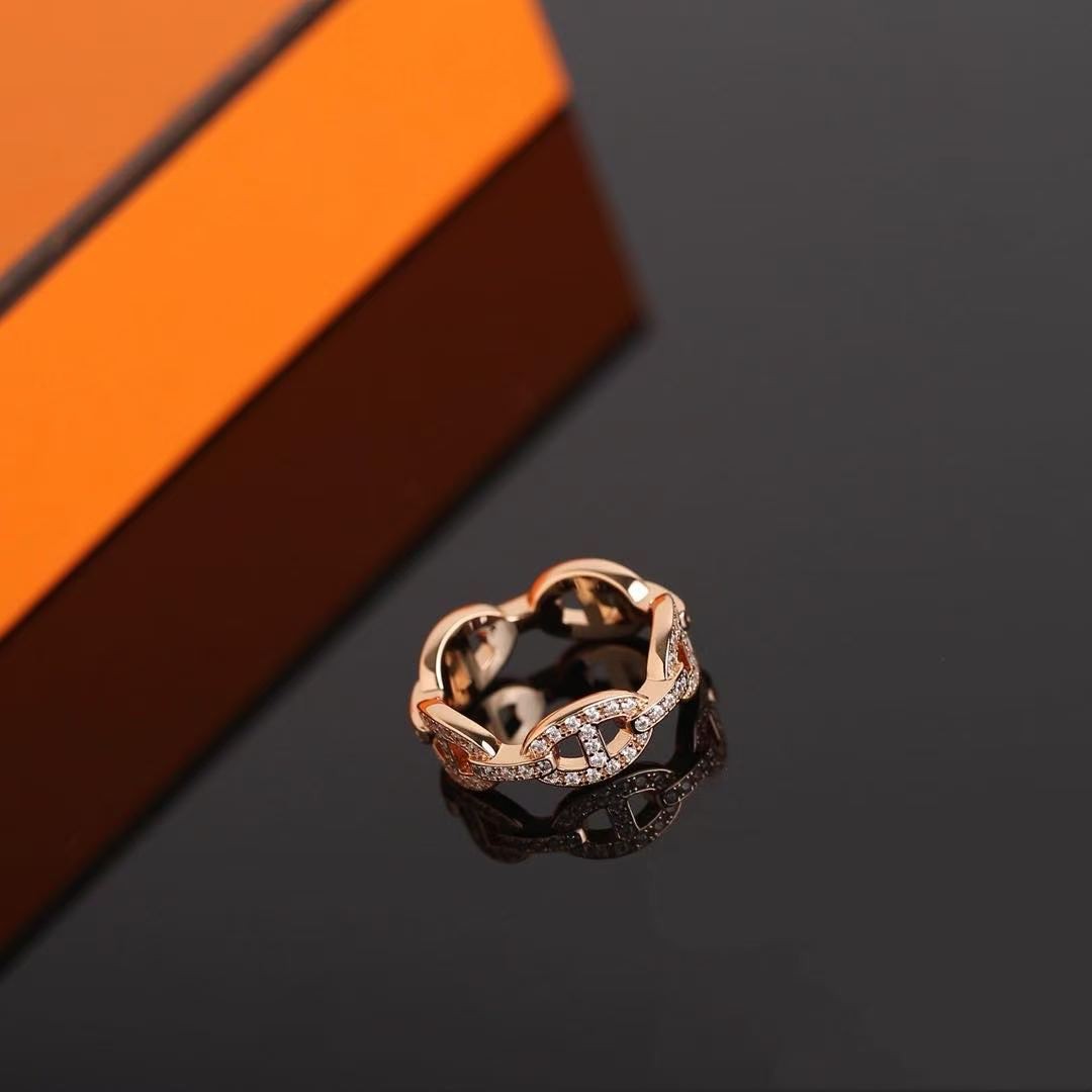 Hermes Chaine d'ancre Enchainee Ring Rose Gold H120646B 00047 - Image 5