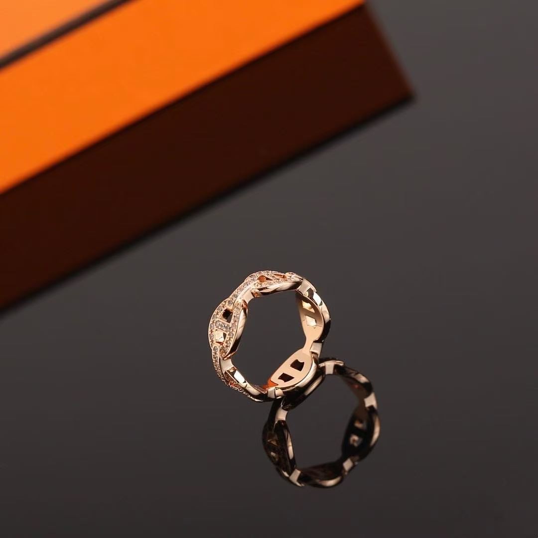 Hermes Chaine d'ancre Enchainee Ring Rose Gold H120646B 00047 - Image 4