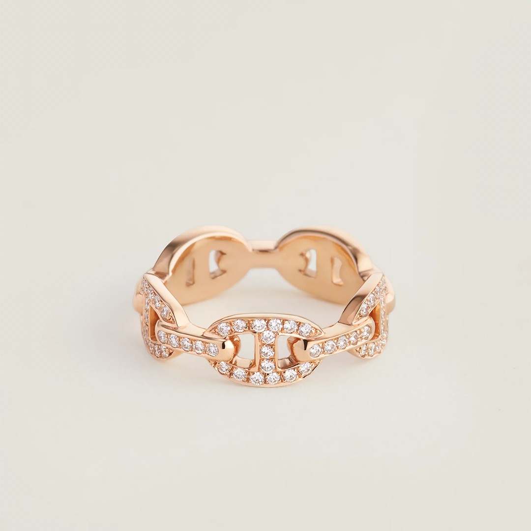 Hermes Chaine d'ancre Enchainee Ring Rose Gold H120646B 00047