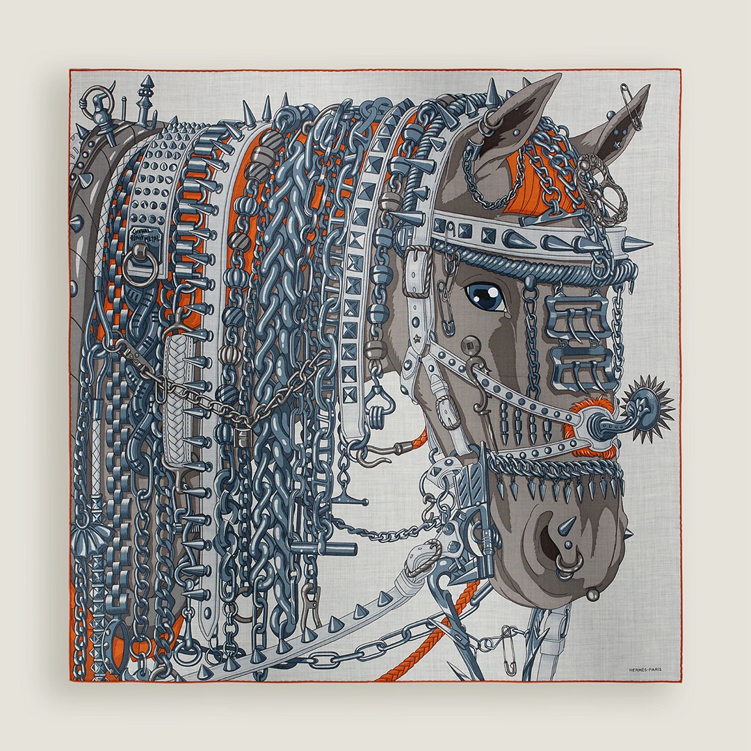 Hermes Cheval Heavy Metal Scarf 100 Cashmere and Silk H104295T 05