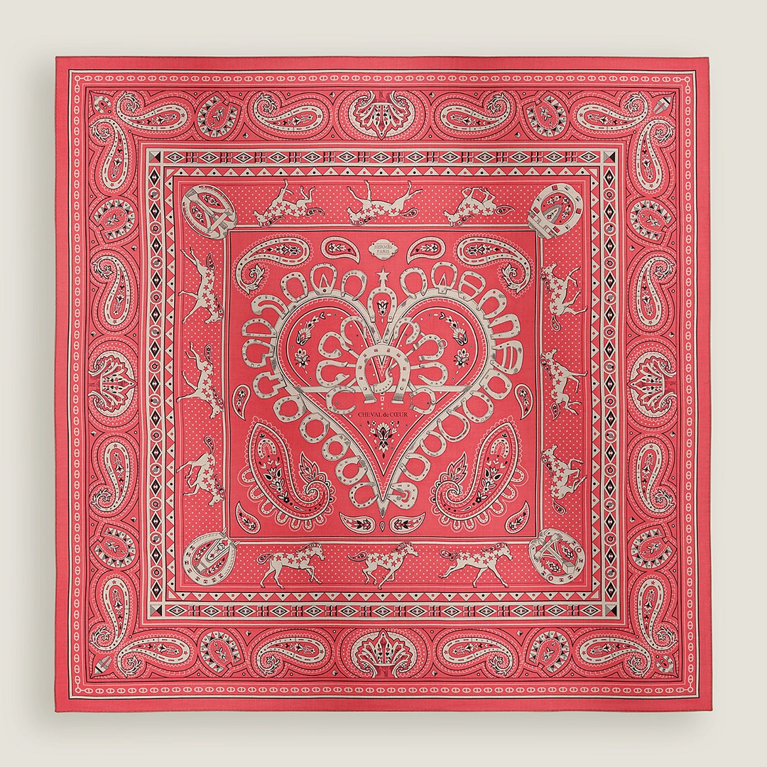 Hermes Cheval de Coeur Bandana Shawl 140 70% Cashmere 30% Silk H244259S 05