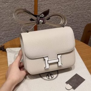 Hermes Constance 18 CM Bag Handmade In Epsom Calfskin Leather Enamel Fittings Hardware 10 Craie