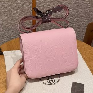 Hermes Constance 18 CM Bag Handmade In Epsom Calfskin Leather Silver Hardware 3Q Rose Sakura - Image 2