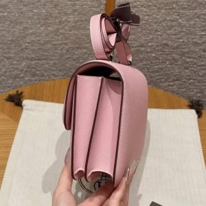 Hermes Constance 18 CM Bag Handmade In Epsom Calfskin Leather Silver Hardware 3Q Rose Sakura - Image 17
