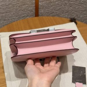 Hermes Constance 18 CM Bag Handmade In Epsom Calfskin Leather Silver Hardware 3Q Rose Sakura - Image 16