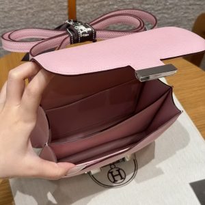 Hermes Constance 18 CM Bag Handmade In Epsom Calfskin Leather Silver Hardware 3Q Rose Sakura - Image 15
