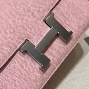 Hermes Constance 18 CM Bag Handmade In Epsom Calfskin Leather Silver Hardware 3Q Rose Sakura - Image 11