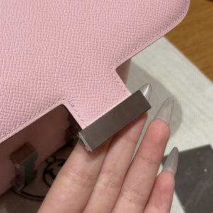 Hermes Constance 18 CM Bag Handmade In Epsom Calfskin Leather Silver Hardware 3Q Rose Sakura - Image 10