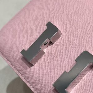 Hermes Constance 18 CM Bag Handmade In Epsom Calfskin Leather Silver Hardware 3Q Rose Sakura - Image 9