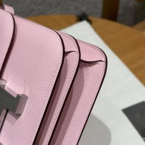 Hermes Constance 18 CM Bag Handmade In Epsom Calfskin Leather Silver Hardware 3Q Rose Sakura - Image 6