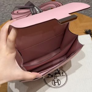 Hermes Constance 18 CM Bag Handmade In Swift Calfskin Leather Silver Hardware 3Q Rose Sakura - Image 16