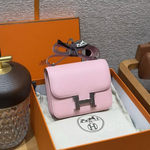 Hermes Constance 18 CM Bag Handmade In Swift Calfskin Leather Silver Hardware 3Q Rose Sakura - Image 12