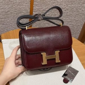 Hermes Constance 18 CM Bag Handmade In Lizard Leather from South Africa Gold Hardware 55 Rouge H