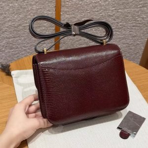 Hermes Constance 18 CM Bag Handmade In Lizard Leather from South Africa Gold Hardware 55 Rouge H - Image 2