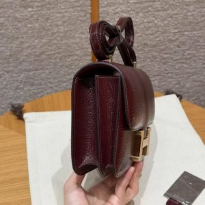 Hermes Constance 18 CM Bag Handmade In Lizard Leather from South Africa Gold Hardware 55 Rouge H - Image 20