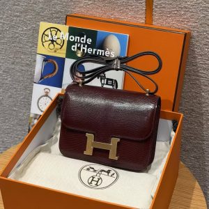Hermes Constance 18 CM Bag Handmade In Lizard Leather from South Africa Gold Hardware 55 Rouge H - Image 13