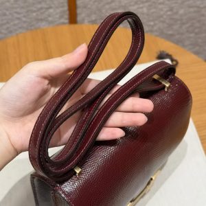 Hermes Constance 18 CM Bag Handmade In Lizard Leather from South Africa Gold Hardware 55 Rouge H - Image 6