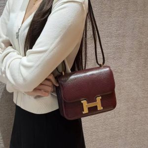 Hermes Constance 18 CM Bag Handmade In Lizard Leather from South Africa Gold Hardware 55 Rouge H - Image 4