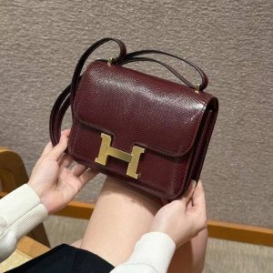 Hermes Constance 18 CM Bag Handmade In Lizard Leather from South Africa Gold Hardware 55 Rouge H - Image 3