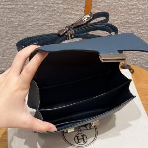 Hermes Constance 18 CM Bag Handmade In Epsom Calfskin Leather Silver Hardware 7P Blue Presse - Image 15