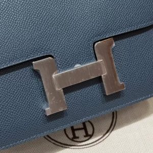 Hermes Constance 18 CM Bag Handmade In Epsom Calfskin Leather Silver Hardware 7P Blue Presse - Image 11