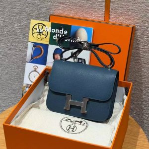 Hermes Constance 18 CM Bag Handmade In Epsom Calfskin Leather Silver Hardware 7P Blue Presse - Image 10