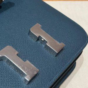 Hermes Constance 18 CM Bag Handmade In Epsom Calfskin Leather Silver Hardware 7P Blue Presse - Image 8