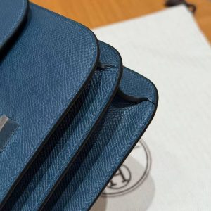 Hermes Constance 18 CM Bag Handmade In Epsom Calfskin Leather Silver Hardware 7P Blue Presse - Image 5